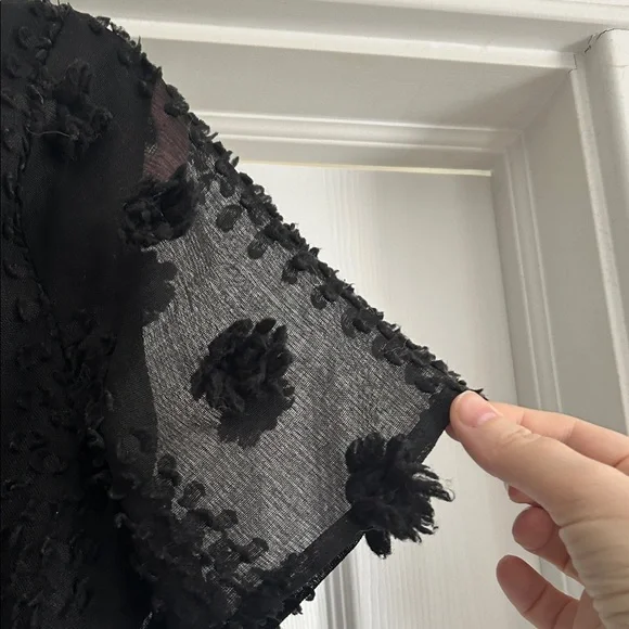 Anthropologie Polygram Black Textured Midi Dress with tie belt - Picture 8 of 10